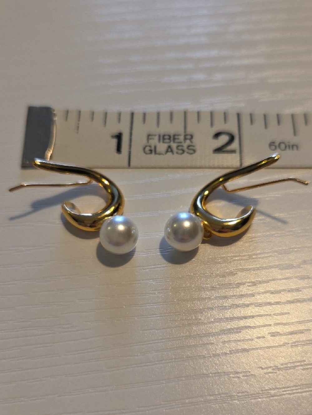 Jenny Bird Gold Climber Earrings with White Pearl Drops - Picture 3 of 3